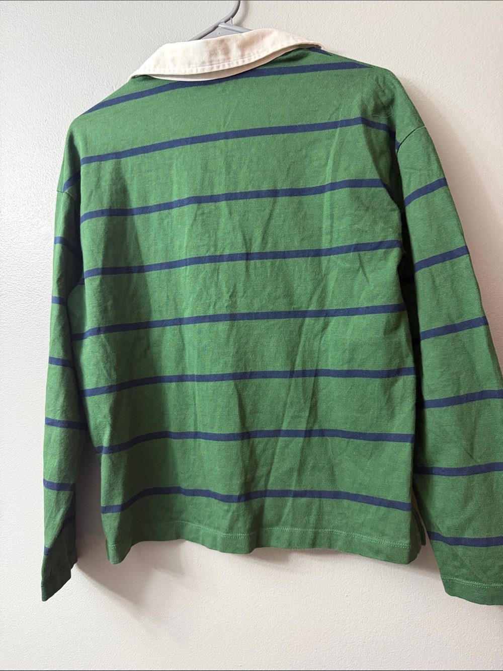 J. Crew Green and Navy Striped Rugby Polo with White Collar small - Picture 4 of 7